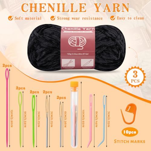 LUNARM Chenille Yarn 3 Pack 3.5oz Chunky Blanket Velvet Yarn 263 Yard - Image 2