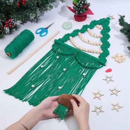 INFUNLY Christmas Tree DIY Macrame Kit Green Tree Macrame Kit with Star Hook for Beginners Boho Tassels Wall Hanging Kits with Instruction Xmas Trees Hanging Holiday Wall Home Decor - Image 4