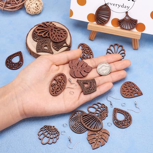 Elecrelive 20Pcs Wooden Earring Kit Bohemian Filigree Wood Earring Charms - Image 4