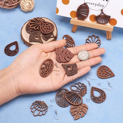 Elecrelive 20Pcs Wooden Earring Kit Bohemian Filigree Wood Earring Charms - Image 4