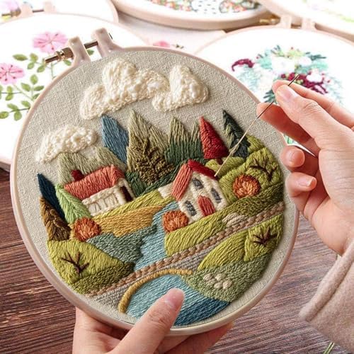 Hzkokon 2 Pack Embroidery Kit for Beginners Adults Cross Stitch Kits Hand Embroidery Kit Includes Stamped Flower Pattern, Hoop, Color Threads,Tools & Follow Instruction (Field) - Image 4