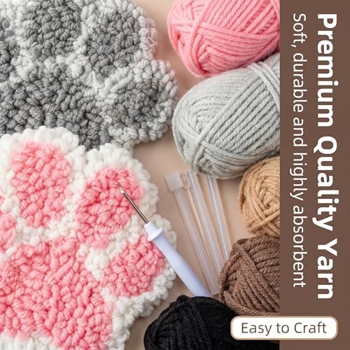 Avtytsda 6PCS Punch Needle Coaster Kit,Easy Punch Needle DIY Embroidery Set with Tools, Yarns, Hoop, Instructions Easy for Beginners, Kids, Adults, Handmade Gift and Decoration (Cat's paw) - Image 7