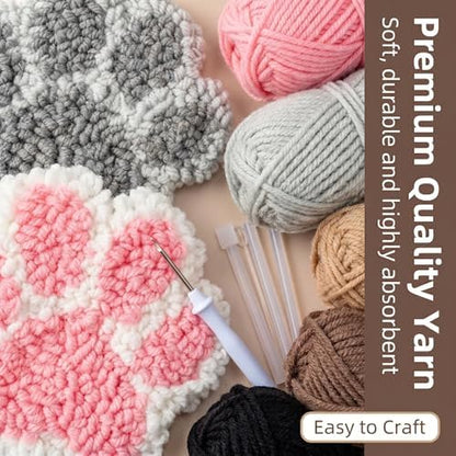 Avtytsda 6PCS Punch Needle Coaster Kit,Easy Punch Needle DIY Embroidery Set with Tools, Yarns, Hoop, Instructions Easy for Beginners, Kids, Adults, Handmade Gift and Decoration (Cat's paw) - Image 7