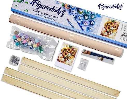 Figured'Art Paint by Numbers Kit for Adults Pretty Sunflowers 16"x20" - Craft Art Painting Rolled Canvas with DIY Wooden Frame - Image 5