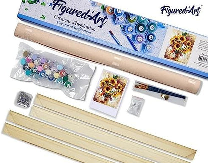 Figured'Art Paint by Numbers Kit for Adults Pretty Sunflowers 16"x20" - Craft Art Painting Rolled Canvas with DIY Wooden Frame - Image 5