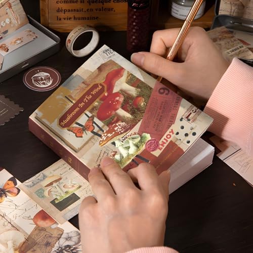JOYCHOIC Vintage Journaling Kit, Mushroom Junk Journal Supplies, Brown Scrapbooking Materials, Large Aesthetic Scrapbook Collection for Women, Arts Craft, Adults Daily - Image 3