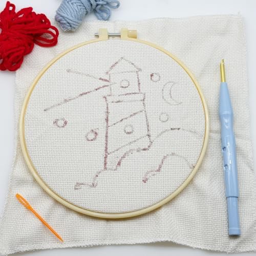 Woohome Punch Needle Kit Included Plastic Hoops, Punch Needle Cloth, Color Yarn and Punch Needle Tools for Adults, Beginners (Lighthouse and Sunset) - Image 5