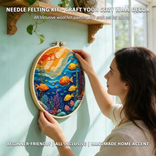 Zovylks Natural Landscape Needle Felting Kits Beginners, 7.9 Inch DIY Wool Felting Painting Starter Kit, Needle Felt Set for Home Decor with Foam Pad, Instructions (Fish) - Image 4