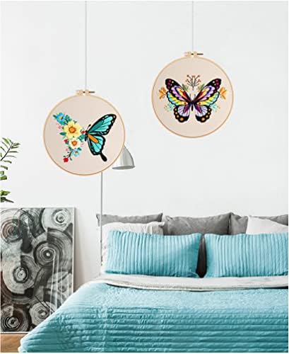 Konrisa Embroidery Kits with Butterfly Flower Pattern, Stamped Embroidery Starter Kit for Beginners Adults Needlepoint Kits Include Embroidery Fabric Embroidery Hoop Threads and Needles,Set of 2 - Image 6
