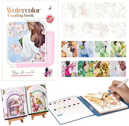 elves Travel Watercolor Kit for Adults & Beginners, Pocket 3-Fold Watercolor Coloring Book, All-in-One Creative Stress Relief Art Kit, Portable Watercolor Painting Books, Girls Theme by ElvesBeauty