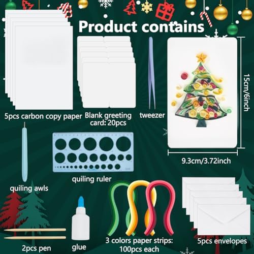 WEBEEDY 20 Sets Christmas Tree Paper Quilling Kit DIY Card Making Kit with Instruction for Adult Beginner Handmade 3D Christmas Trees Greeting Card for Party Holiday Decor Gift - Image 2