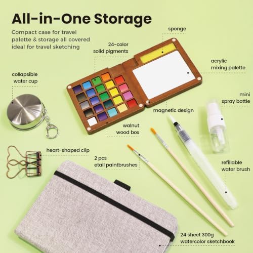Pagather Travel Watercolor Travel Set, 24 Colors Mini Portable Paint Kit - Image 2