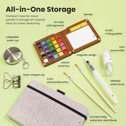 Pagather Travel Watercolor Travel Set, 24 Colors Mini Portable Paint Kit - Image 2