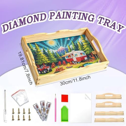 DIY Diamond Painting Wooden Serving Tray Kit, Adult Craft Gem Art Tray with Handles, Multipurpose Fruit Snack Platter for After-Work Chat & Home Decor (Camping, 7.8×11.8in) - Image 2