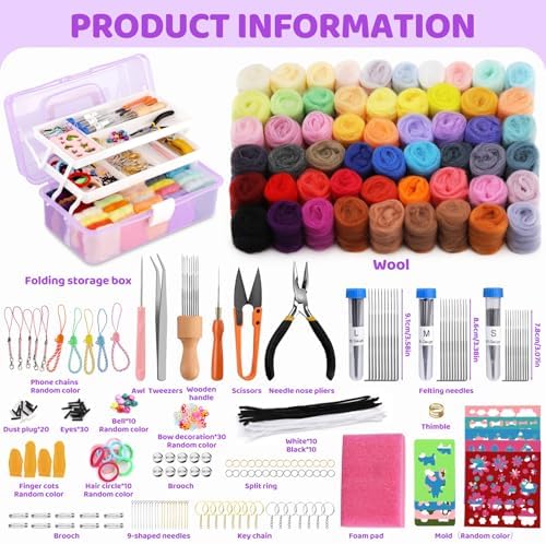 LOKUNN 55 Colors Needle Felting Kit 311 Pcs Felting Wool Kit Wool Roving - Image 2