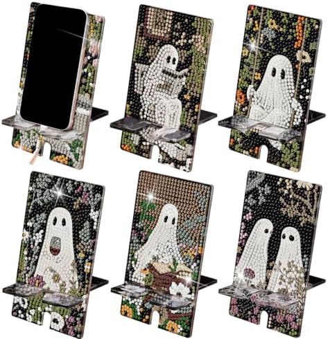 Saillong 6 Pcs Halloween Ghost Diamond Painting Phone Holder, Full Drill by Saillong
