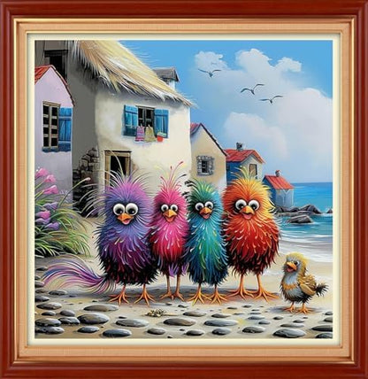Joyhoor Cross Stitch Kits for Beginners Stamped Cross-Stitch Supplies Needlework preprint Embroidery Kits for Adults DIY Needlepoint Kit Embroidery Patterns 11CT-Seaside Colorful Chicken 18×18 inch by JoyhoorCrossStitchKits