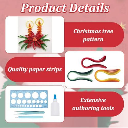 WEBEEDY DIY Christmas Paper Quilling Greeting Card Kit - 5 Styles Decorated Christmas Cards with Instructions for Beginners and Paper Art Lovers - Image 3