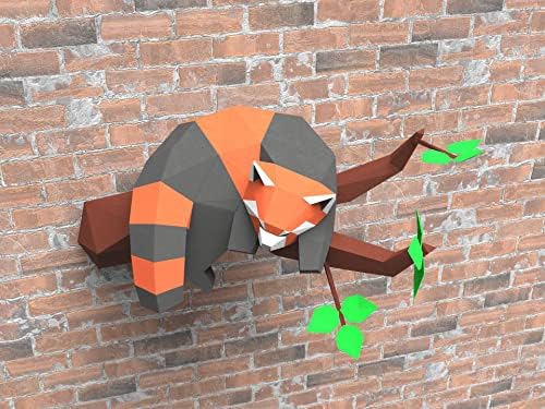 Red Panda Sleeping in a tree Paper Sculpture,Pre-cut DIY Papercraft Kit,Handmade Wild Animal Figurine,3D Paper Art,Low Poly Home Decor,All Accessories Included,DIY Teens Gift - Image 4