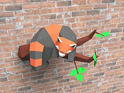 Red Panda Sleeping in a tree Paper Sculpture,Pre-cut DIY Papercraft Kit,Handmade Wild Animal Figurine,3D Paper Art,Low Poly Home Decor,All Accessories Included,DIY Teens Gift - Image 4