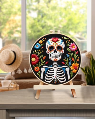 TINDTOP Embroidery Kit for Adult Beginners, Embroidery DIY Starter Kit, with Stamped Patterns, Hoop, Tools, Colorful Threads with Needles, Instructions (Skeleton C) - Image 5