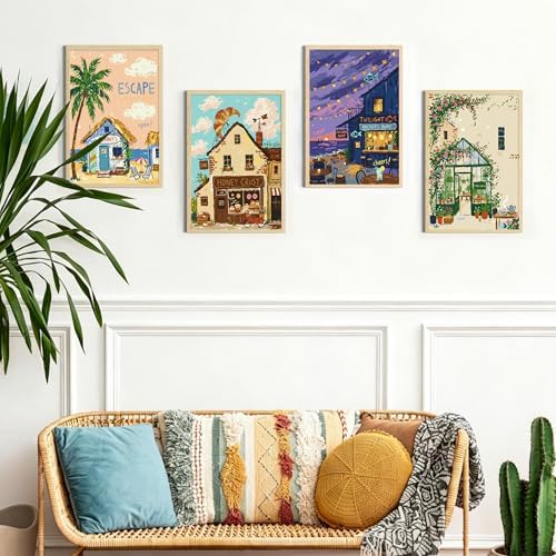 4 Pack Framed Paint by Numbers Kit for Adults Beginner with Wooden Easel, Landscape Easy Paint by Numbers with Frame, DIY Adult Paint by Numbers Kits on Canvas Framed for Home Decor Gift 8x12 Inch - Image 3