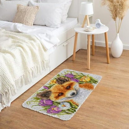 Yjunue Latch Hook Rug Kit for Adults DIY Crochet Yarn Kits with Color Printed Canvas Fox Pattern Rug Making Craft Embroidery Tapestry Set Home Decor Festival Gift 20''X14'' - Image 7