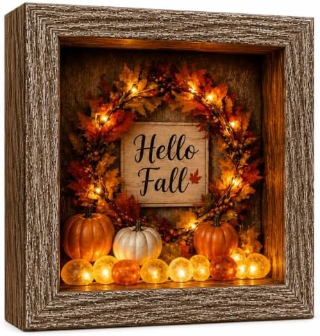 DIY Halloween Shadow Box Night Light Kit, 8.5 Inch Wooden Frame LED Craft Set with Luminous Stones & Acrylic Panels, Create Your Own Spooky Ghost & Pumpkin Scene, Fall Autumn Tabletop Home Decor by Unknown
