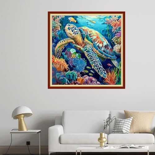 Joyhoor Cross Stitch Kits for Beginners Stamped Cross-Stitch Supplies Needlework preprint Embroidery Kits for Adults DIY Needlepoint Kit Embroidery Patterns 11CT-Underwater sea Turtle 18x18 inch - Image 2