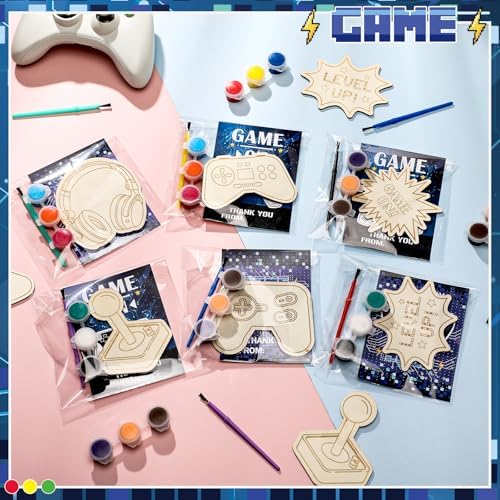 Chunful 24 Sets Video Game Party Favors Wooden Painting Crafts Kits - Image 4