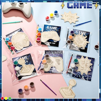 Chunful 24 Sets Video Game Party Favors Wooden Painting Crafts Kits - Image 4
