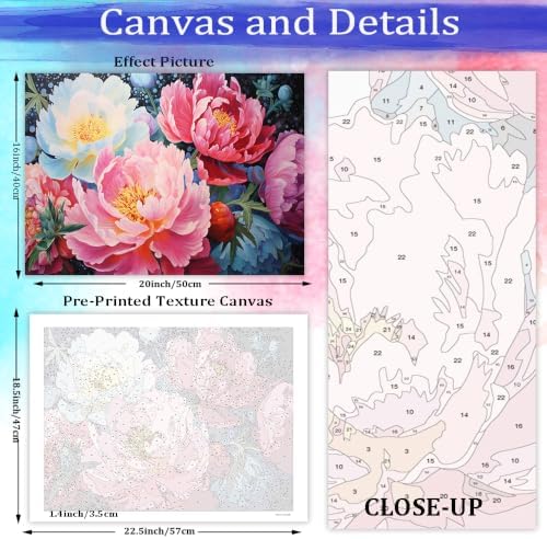 JUJUHOOD Peony Flowers Paint by Numbers Kit for Adults Beginner & Kids Ages 8-12,Abstract Flower Paint by Number Without Easel, Acylic Paint by Numbers for Gift Home Wall Decor 10x10Inch - Image 4