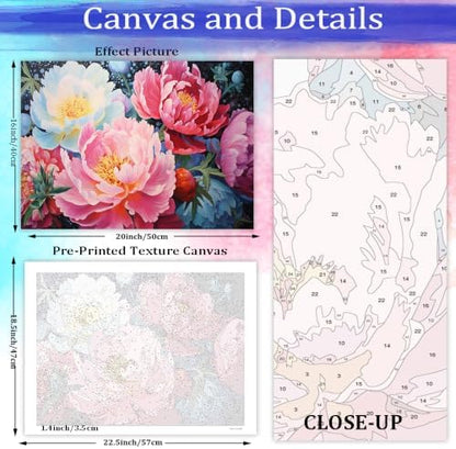 JUJUHOOD Peony Flowers Paint by Numbers Kit for Adults Beginner & Kids Ages 8-12,Abstract Flower Paint by Number Without Easel, Acylic Paint by Numbers for Gift Home Wall Decor 10x10Inch - Image 4
