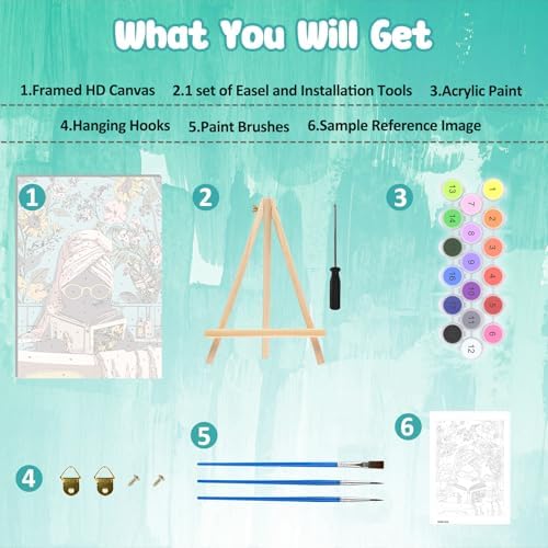 MAXBYE Paint by Numbers Kit for Adults with Frame and Wooden Easel, Easy Black Cat on Bathtub Painting Numbers Art Kits on Canvas, DIY Acrylic Painting Kit for Gift Home Wall Garden Decor 10×14 in - Image 6