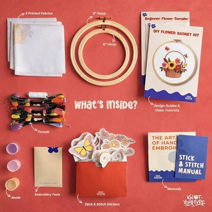 KNOT YOUR TYPE DIY Embroidery Starter Kit for Beginners | All-in-One Hand Embroidery Kit with Hoop, Printed Fabric, Threads & Stitch Guide | Art & Craft Kit for Adults - Image 3
