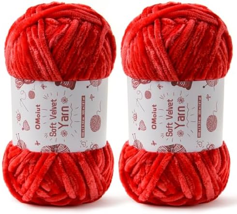 2x100g Fluffy Velvet Chenille Yarn for Crocheting and Knitting, 80m (87.5yd) Baby Yarn for Crocheting Soft, Crochet Chunky Yarns Amigurumi Yarns (2 Red) by OMoiut