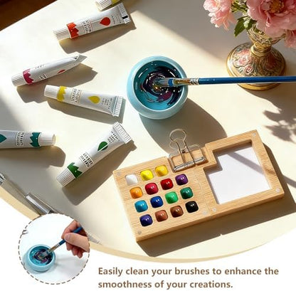 Mini Watercolor Paint Set Bamboo Travel Kit with Watercolor Palette Paintbrush Storage Bag and Water Storage Bottle Ready to Use Watercolor Sets for Artists and Beginners（15 Squares） - Image 6