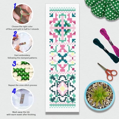 BEUNITONE Cross Stitch Bookmark Kits 6 Pcs Variegated Flowers DIY Bookmarks Cross Stitch Set for Adults Beginners Hand Embroidery Set Traditional Decorative Patterns Craft Kits for Gifts 8''x2.4'' - Image 4