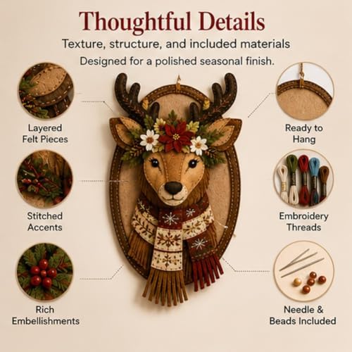 DIY Felt Santa Head Wall Decor Kit, Hanging Christmas Ornament, Fabric - Image 6