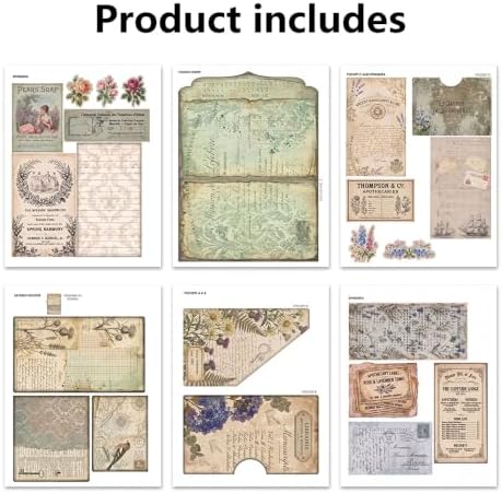 Vintage Librairie Notes Junk Journal Folio Kit, Vintage Scrapbook DIY Handcraft Supplies, Creative Mini Folder & Booklet Making Set for Handmade Art Projects - Image 5