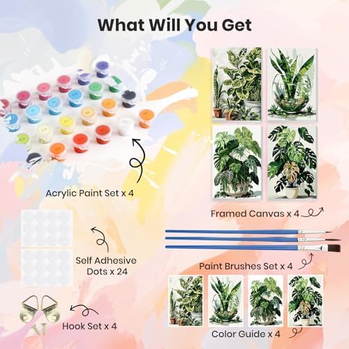 HEIBAGO 4 Pack Framed Paint by Numbers Kit for Adults Beginner, Adult Paint by Number Kits Plant, DIY Paint by Numbers for Adults,Small Easy Acrylic Oil Painting for Wall Decor 8x12 Inch - Image 3