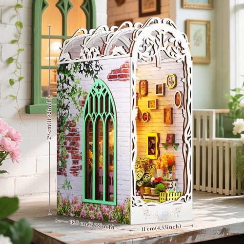 Book Nook Kit Gardenhouse DIY 3D Puzzle Wooden Dollhouse with LED Lights - Image 3