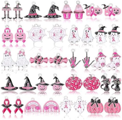 MARFOREVER 40 Pcs/20 Pairs Pink Halloween Breast Cancer Awareness Charms by MARFOREVER