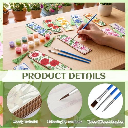 Kosiz 12 Pcs Flower Paint by Number Kit for Adult Wood Bookmark - Image 4