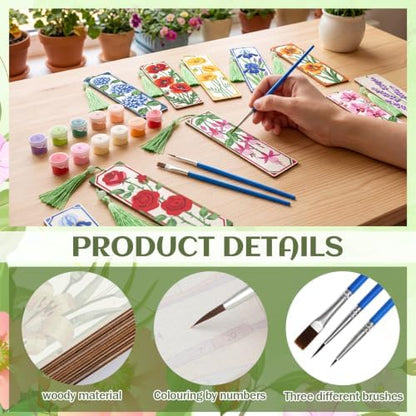 Kosiz 12 Pcs Flower Paint by Number Kit for Adult Wood Bookmark - Image 4