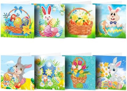 8PCS Easter Egg Rabbit DIY Greeting Card Kits with Envelopes Diamond Art Greeting Cards Diamond Art Cards Kits for Adults DIY Crafts Family Friend Gifts by Unknown