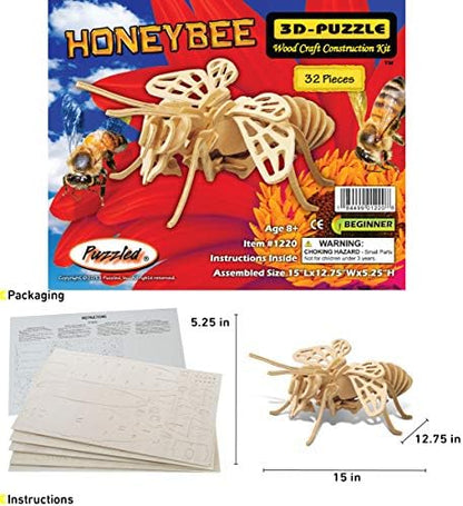 Puzzled 3D Puzzle Honeybee Wood Craft Construction Model Kit, Unique & Educational DIY Wooden Insect Toy Assemble Bee Model Unfinished Crafting Hobby Puzzle to Build & Paint for Decoration 32pcs Pack - Image 2