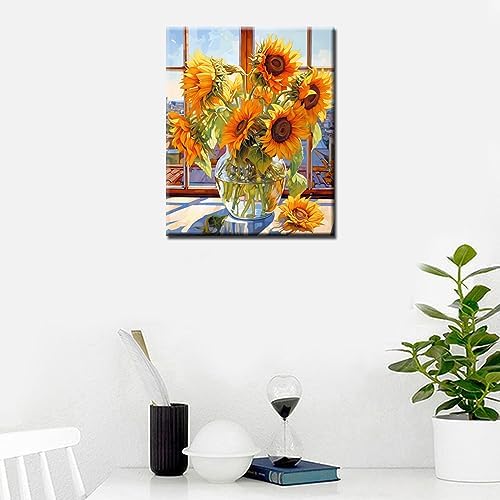 Tucocoo Sunflowers DIY Paint by Numbers for Adults Flowers in Glass Vase DIY Oil Painting Acrylic Paint Art Painting Kits Canvas with Acrylic Paint Floral Art 16x20 Inch （DIY Frame ） - Image 3