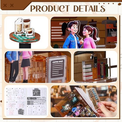 Thenshop Miniature House DIY Craft Kit for Beginner Tiny Dollhouse Coffee Shop 3D Acrylic Puzzles Cafe Bar House Building with Model for Adult Birthday Gift Hobbies Women Men Book Nook Bookshelf Decor - Image 2