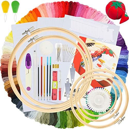 Similane Embroidery Kit 215 Pcs,100 Colors Threads,5 Pcs Embroidery Hoops,3 Pcs Aida Cloth,40 Sewing Pins,Cross Stitch Tools and Embroidery Starter Kit for Adults Beginners by Similane